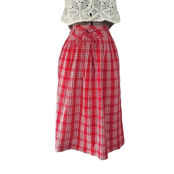 Vintage Dresses & Skirts - Vintage red and white high waisted plaid midi skirt